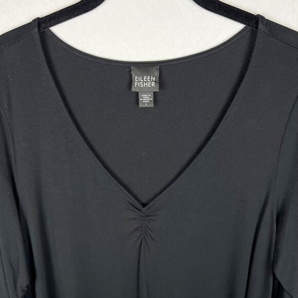 Eileen Fisher Black Soft Tencel Nylon Cashmere Long Sleeve V-Neck Tunic Size L - Picture 3 of 5